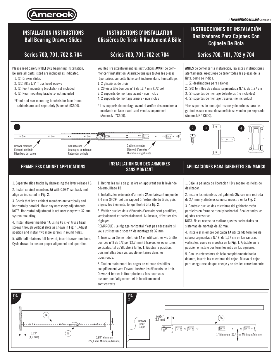 Amerock 704 Series Drawer Slide User Manual | 2 pages