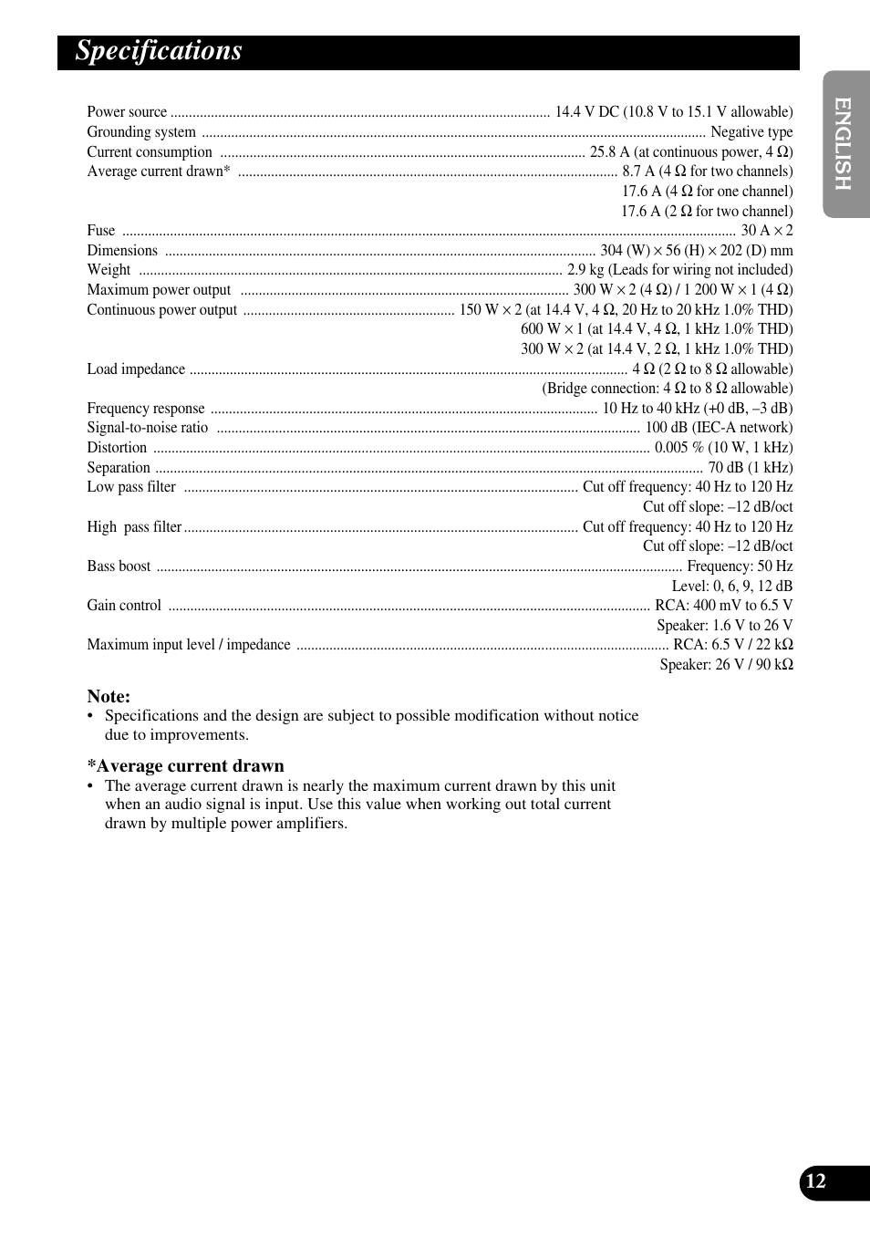Specifications | Pioneer PRS-D200 User Manual | Page 13 / 86