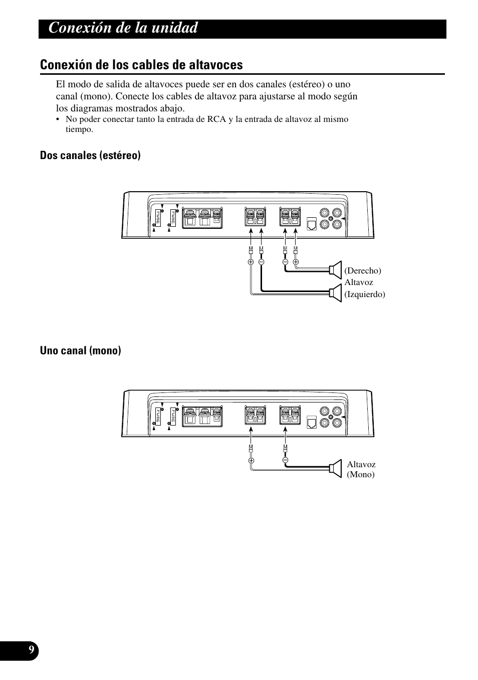 Conexión de los cables de altavoces, Conexión de la unidad | Pioneer PRS-D200 User Manual | Page 22 / 86