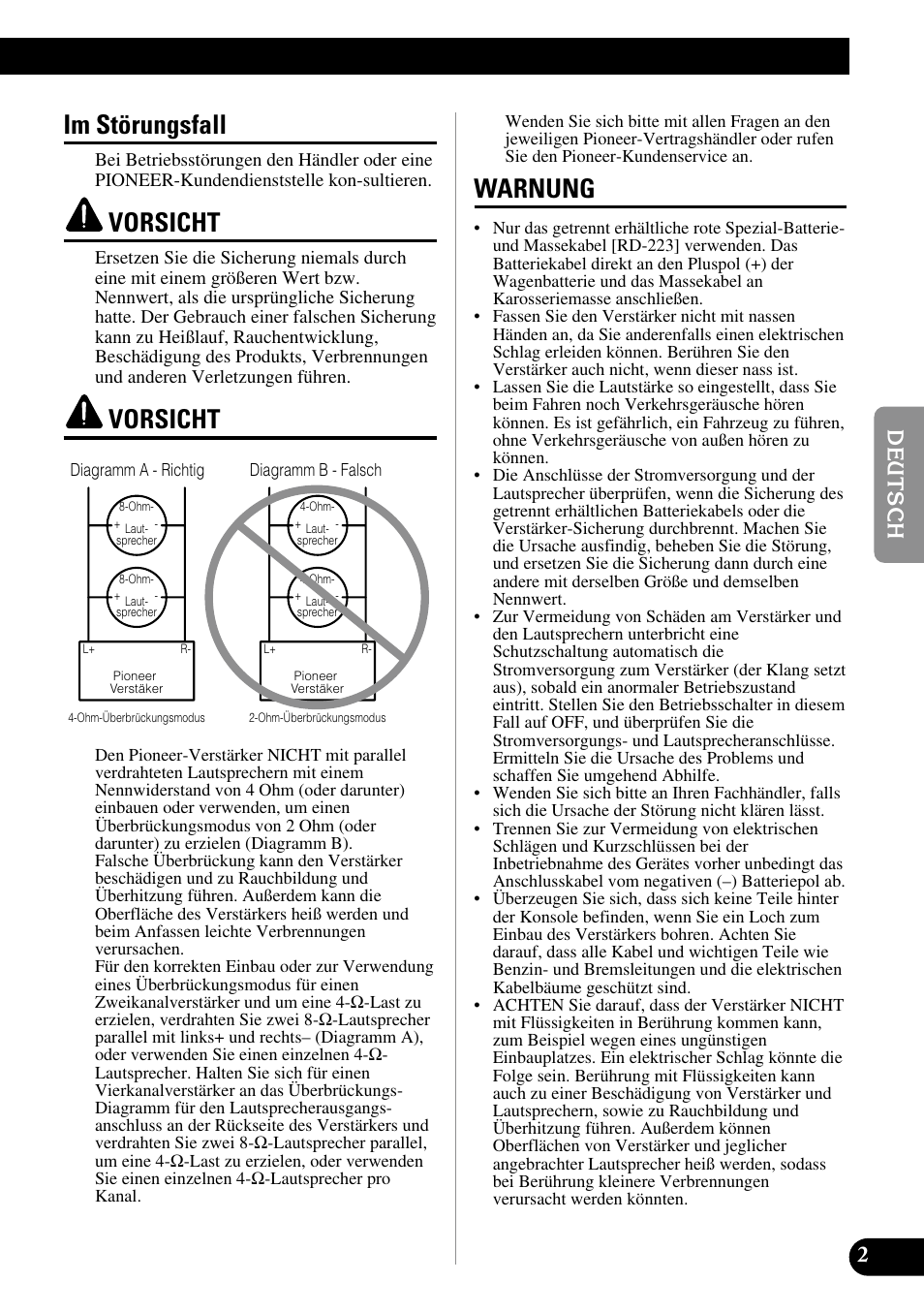 Im störungsfall vorsicht vorsicht warnung, Im störungsfall, Vorsicht | Warnung | Pioneer PRS-D200 User Manual | Page 27 / 86