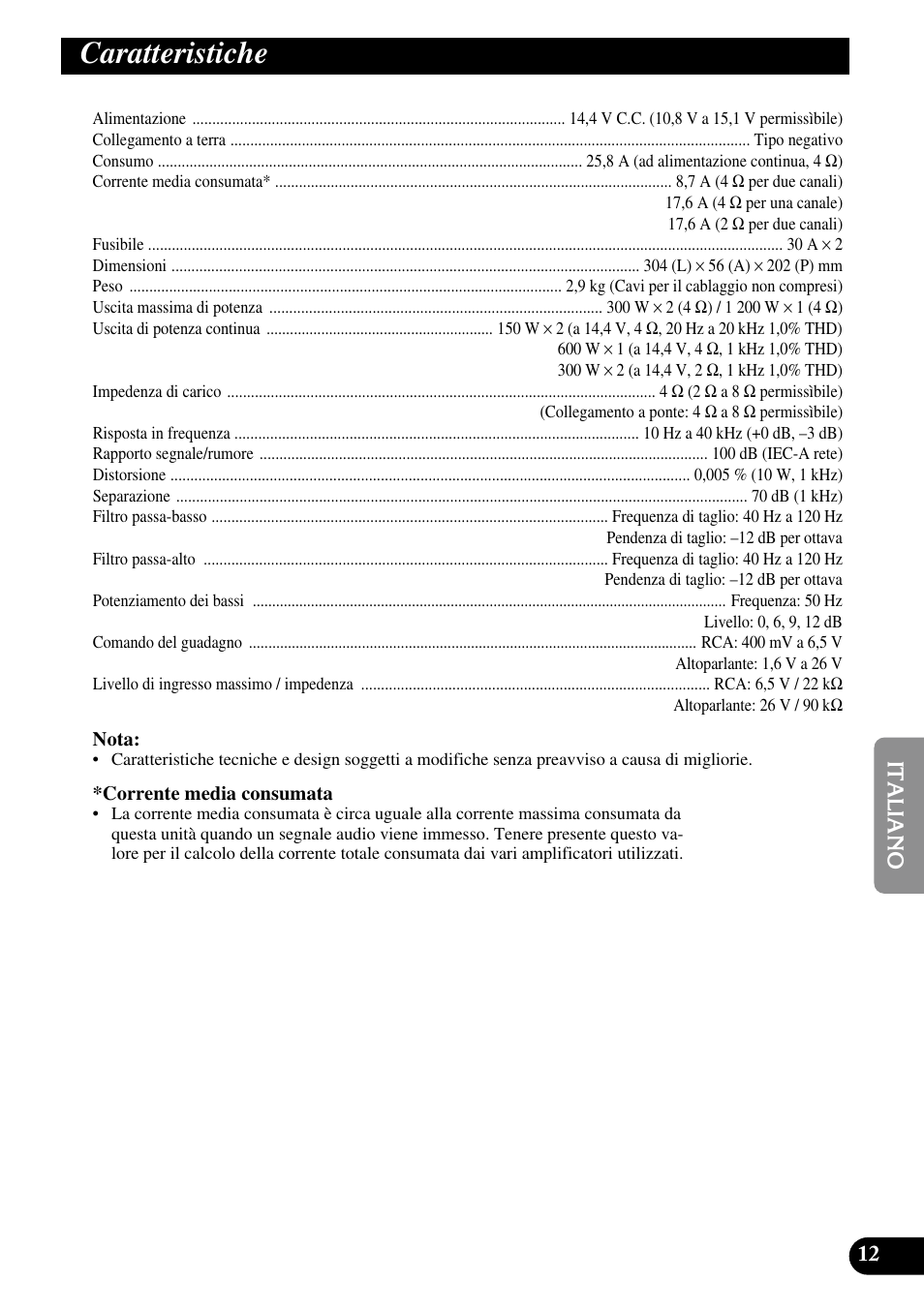 Caratteristiche | Pioneer PRS-D200 User Manual | Page 61 / 86