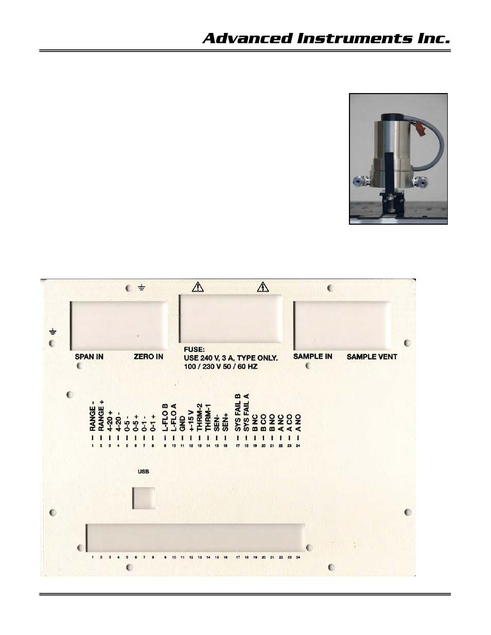 Advanced instruments inc, Gas connections | Analytical Industries GPR-1600 MS Series PPB Oxygen Analyzer User Manual | Page 17 / 50