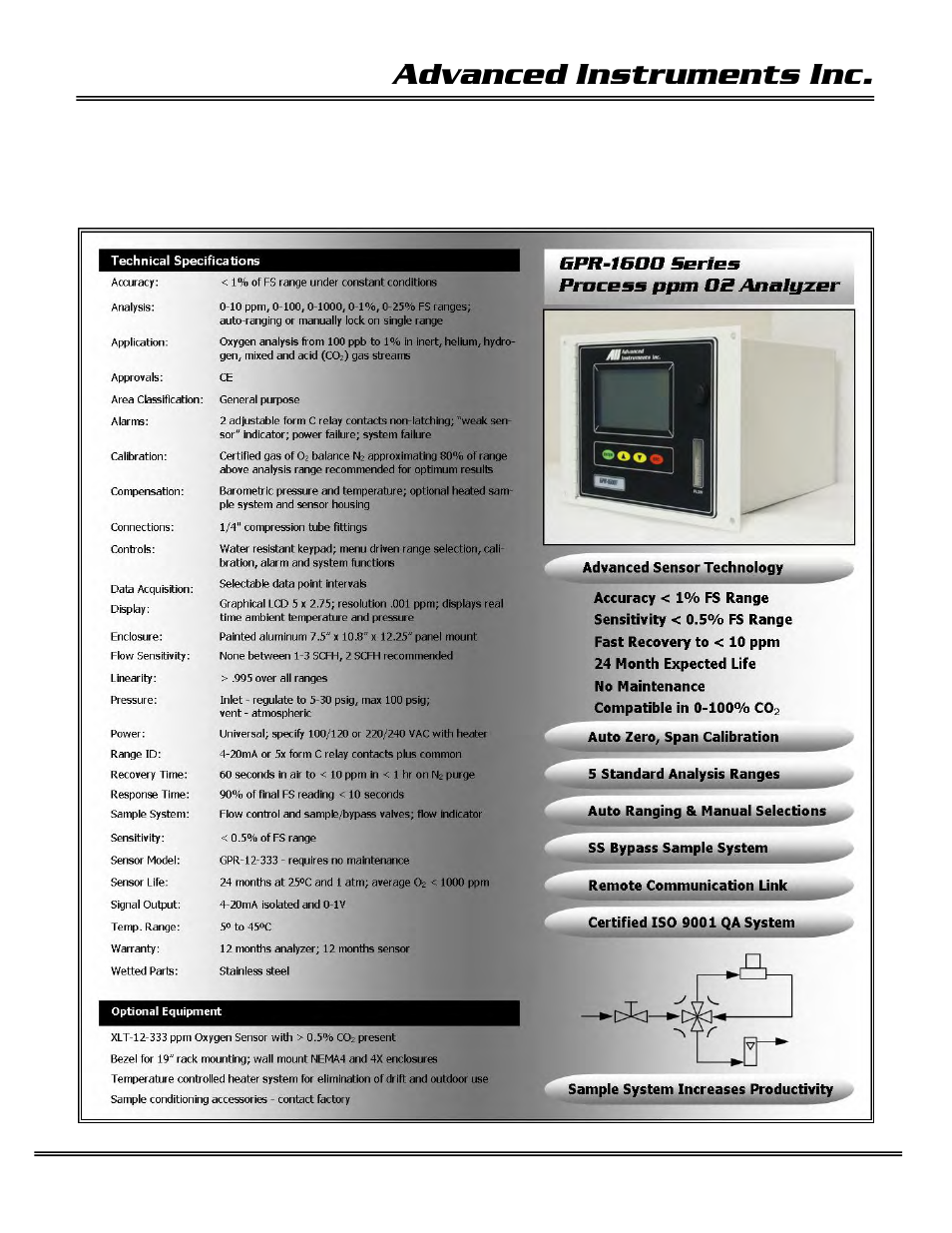 4 features & specifications, Advanced instruments inc | Analytical Industries GPR-1600 Series Trace PPB Oxygen Analyzer User Manual | Page 9 / 55