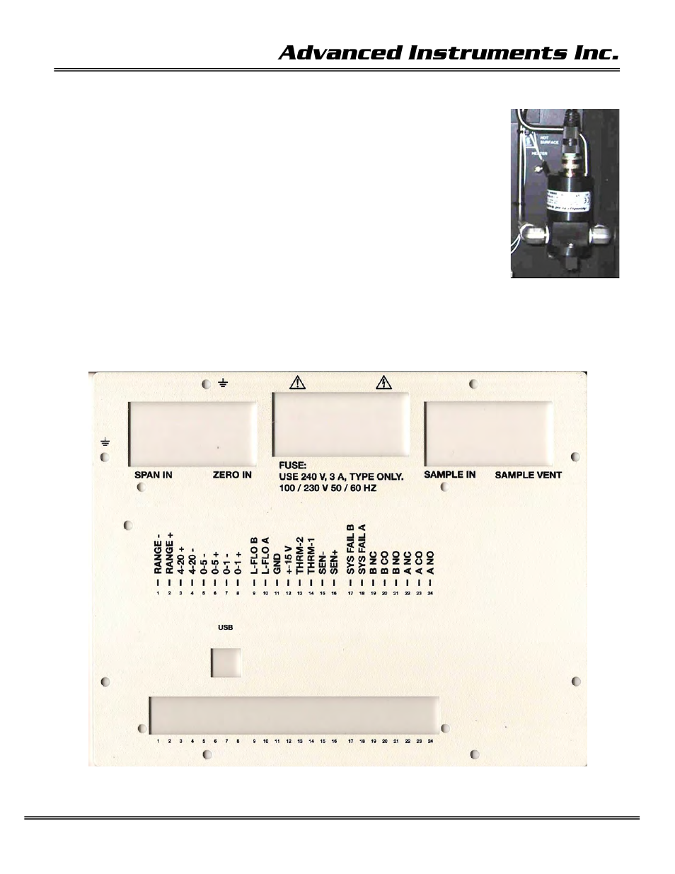 Advanced instruments inc, Gas connections | Analytical Industries GPR-2600 Series Oxygen Analyzer User Manual | Page 16 / 52