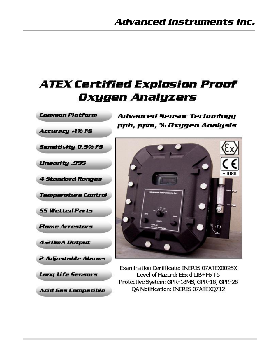 4 features & specifications, Advanced instruments inc | Analytical Industries GPR-15 AXP Trace PPM Oxygen Analyzer User Manual | Page 8 / 39