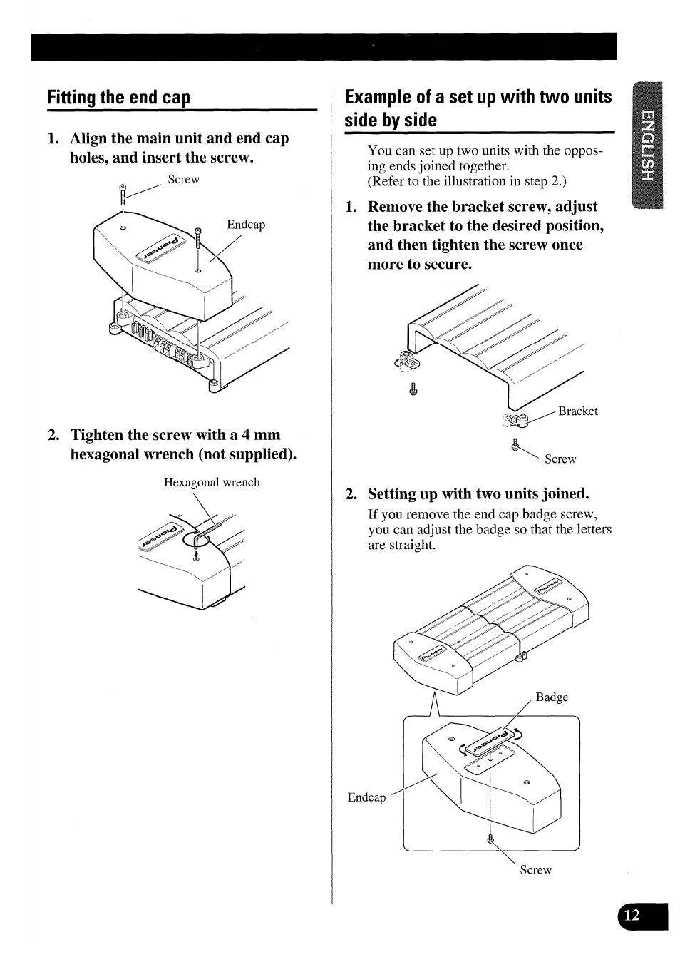 Fitting the end cap, Example of a set up with two units side by side | Pioneer PRS-X220 User Manual | Page 11 / 88