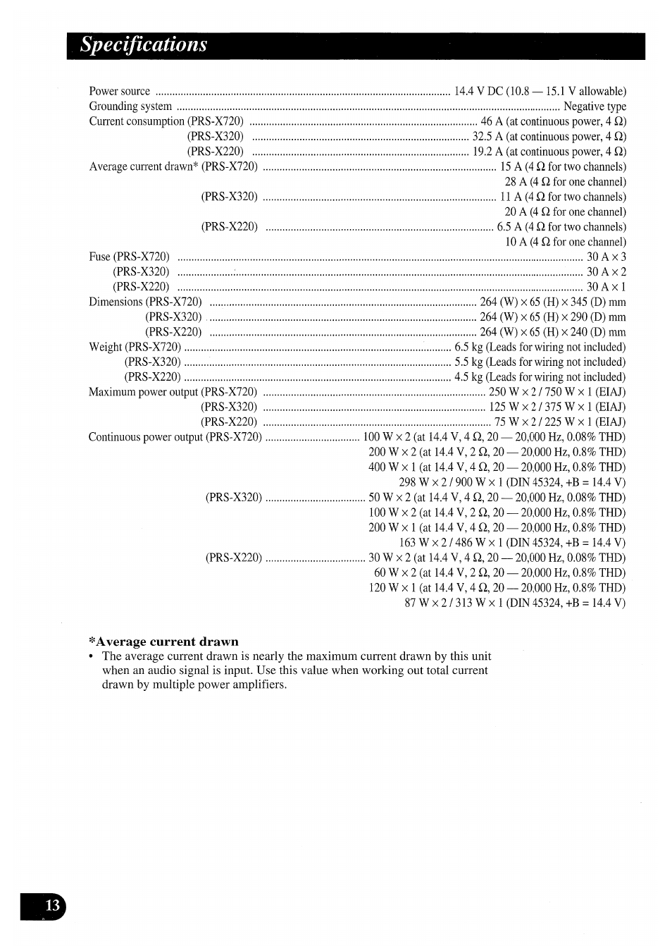 Specifications | Pioneer PRS-X220 User Manual | Page 12 / 88