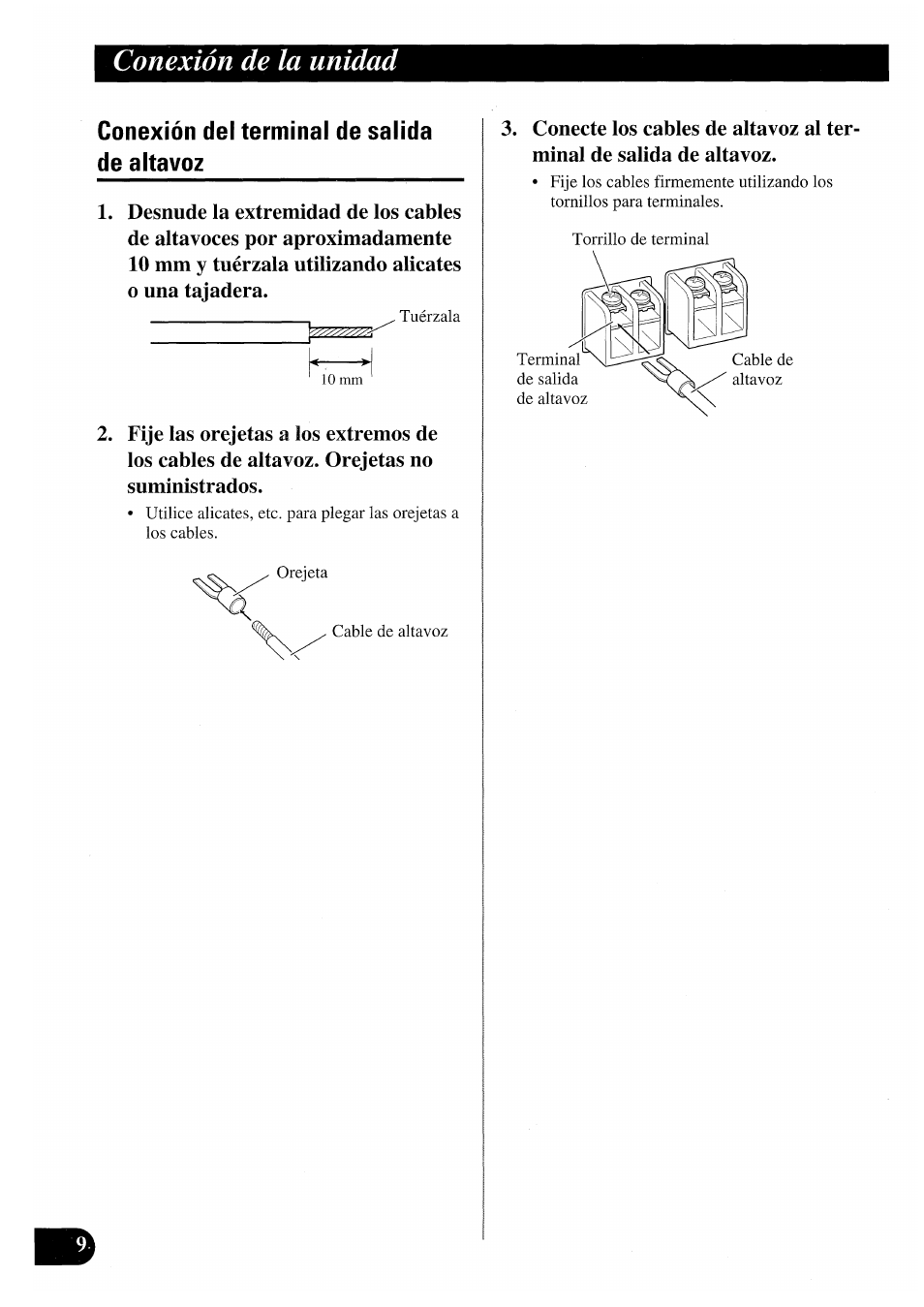 Conexión del terminal de salida de altavoz, Conexión de la unidad | Pioneer PRS-X220 User Manual | Page 22 / 88