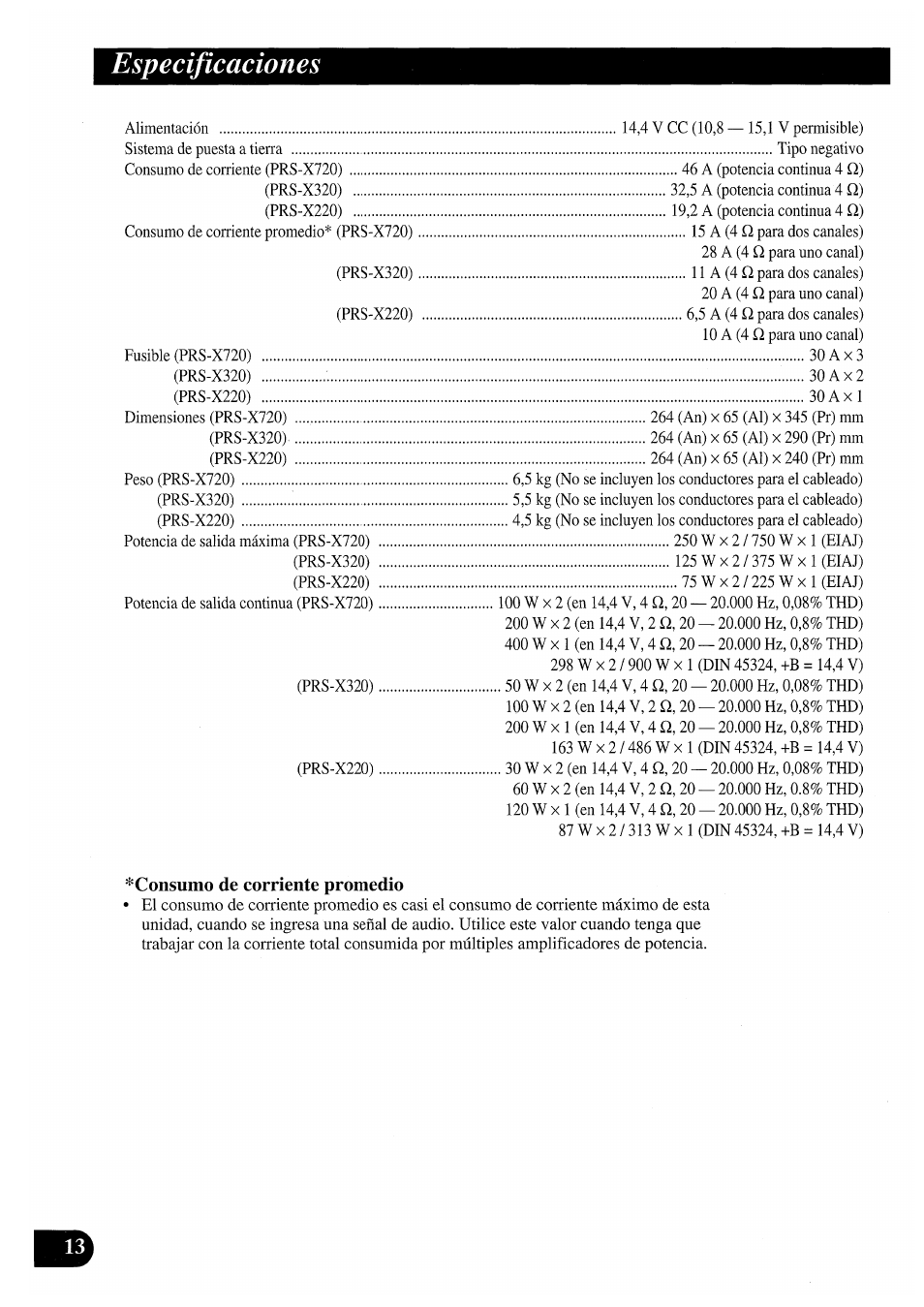 Especificaciones | Pioneer PRS-X220 User Manual | Page 26 / 88