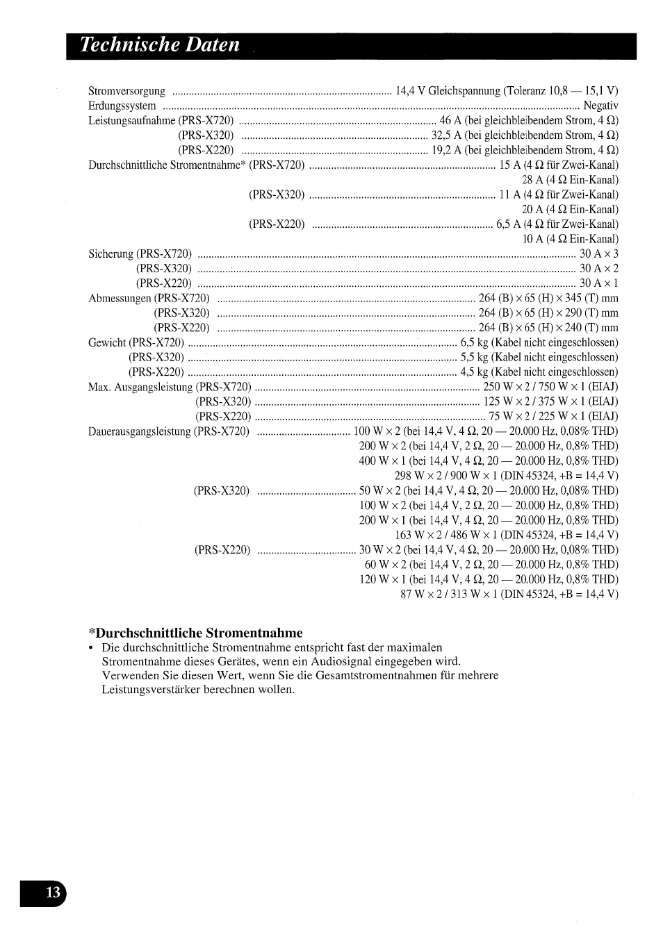 Technische daten | Pioneer PRS-X220 User Manual | Page 40 / 88