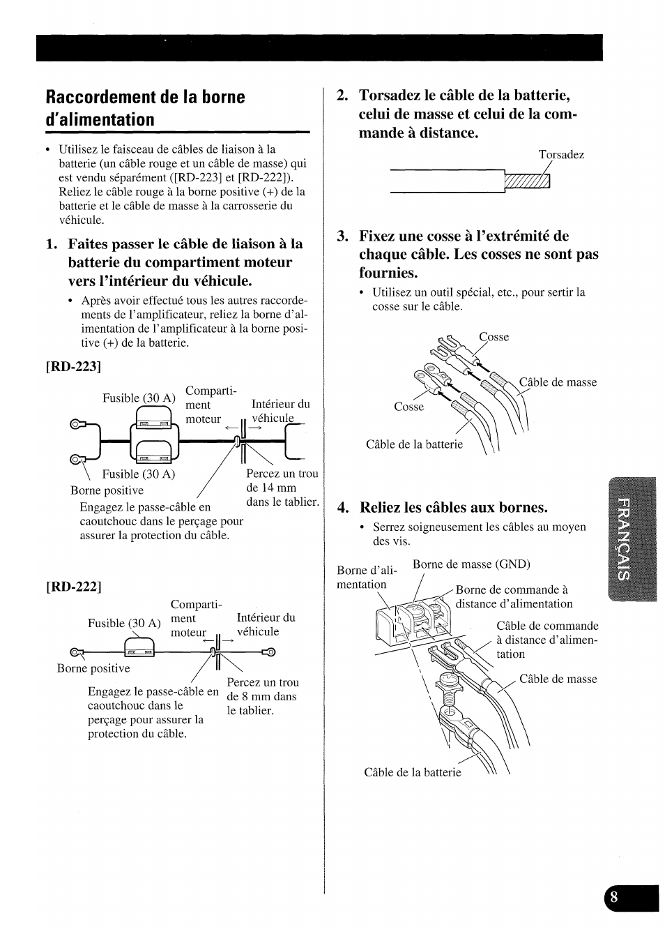 Raccordement de la borne d'alimentation, Raccordement de la borne d’alimentation | Pioneer PRS-X220 User Manual | Page 49 / 88