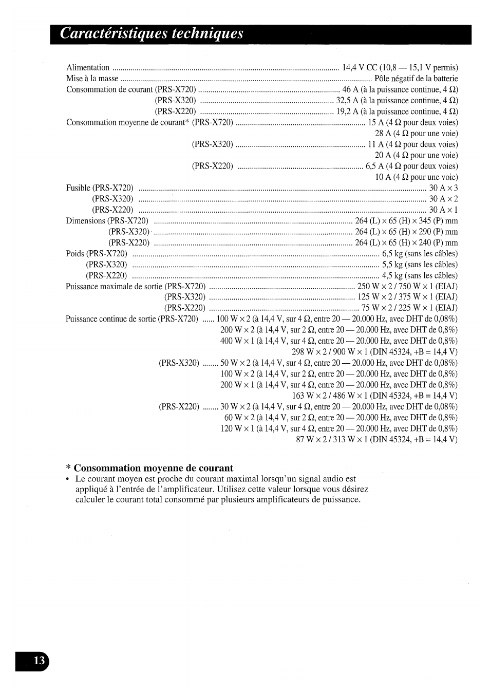 Caractéristiques techniques | Pioneer PRS-X220 User Manual | Page 54 / 88