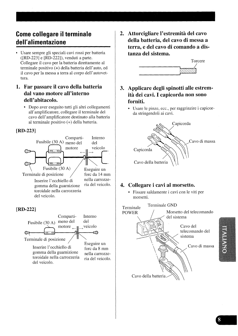 Come collegare il terminale dell'alimentazione | Pioneer PRS-X220 User Manual | Page 63 / 88