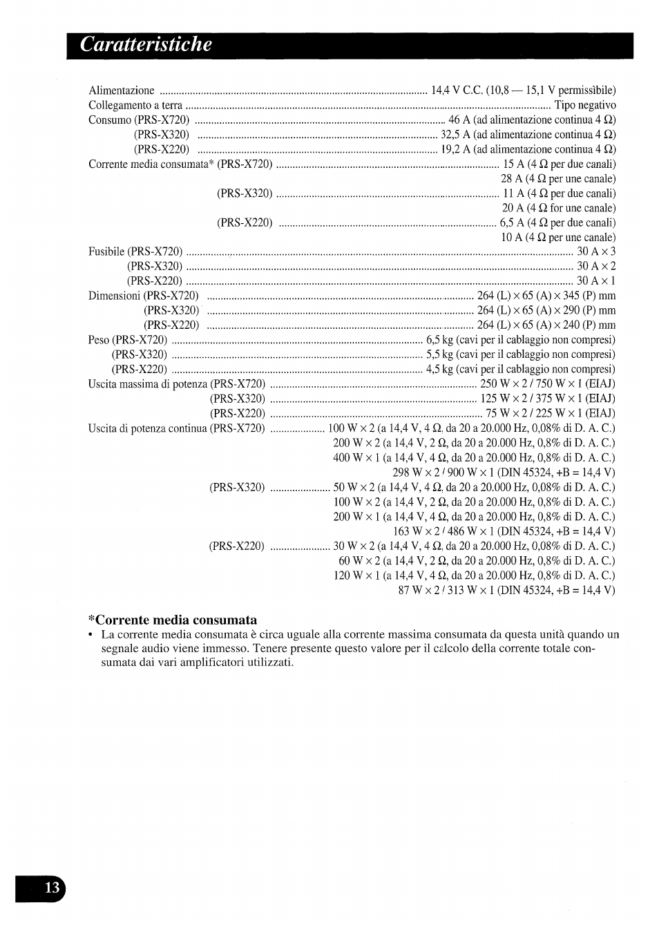 Caratteristiche | Pioneer PRS-X220 User Manual | Page 68 / 88