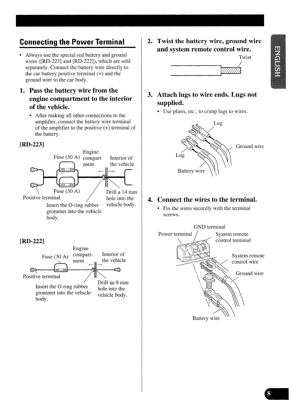 Connecting the power terminal | Pioneer PRS-X220 User Manual | Page 7 / 88