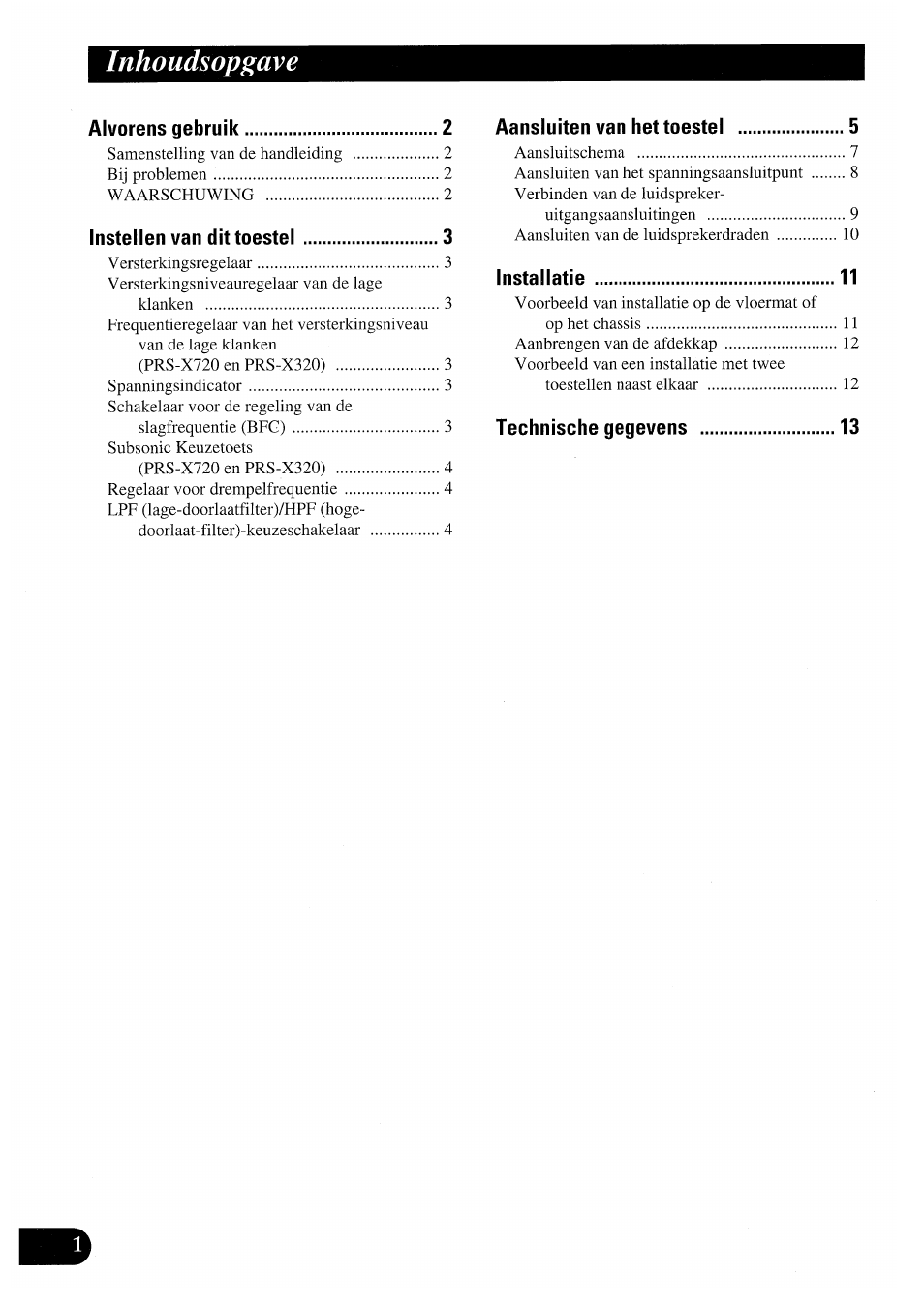 Inhoudsopgave | Pioneer PRS-X220 User Manual | Page 70 / 88