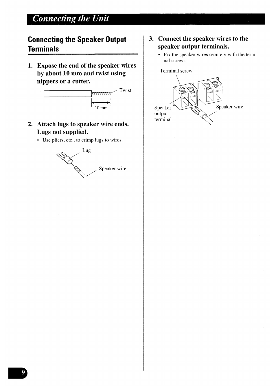 Connecting the speaker output terminals, Connecting the unit | Pioneer PRS-X220 User Manual | Page 8 / 88