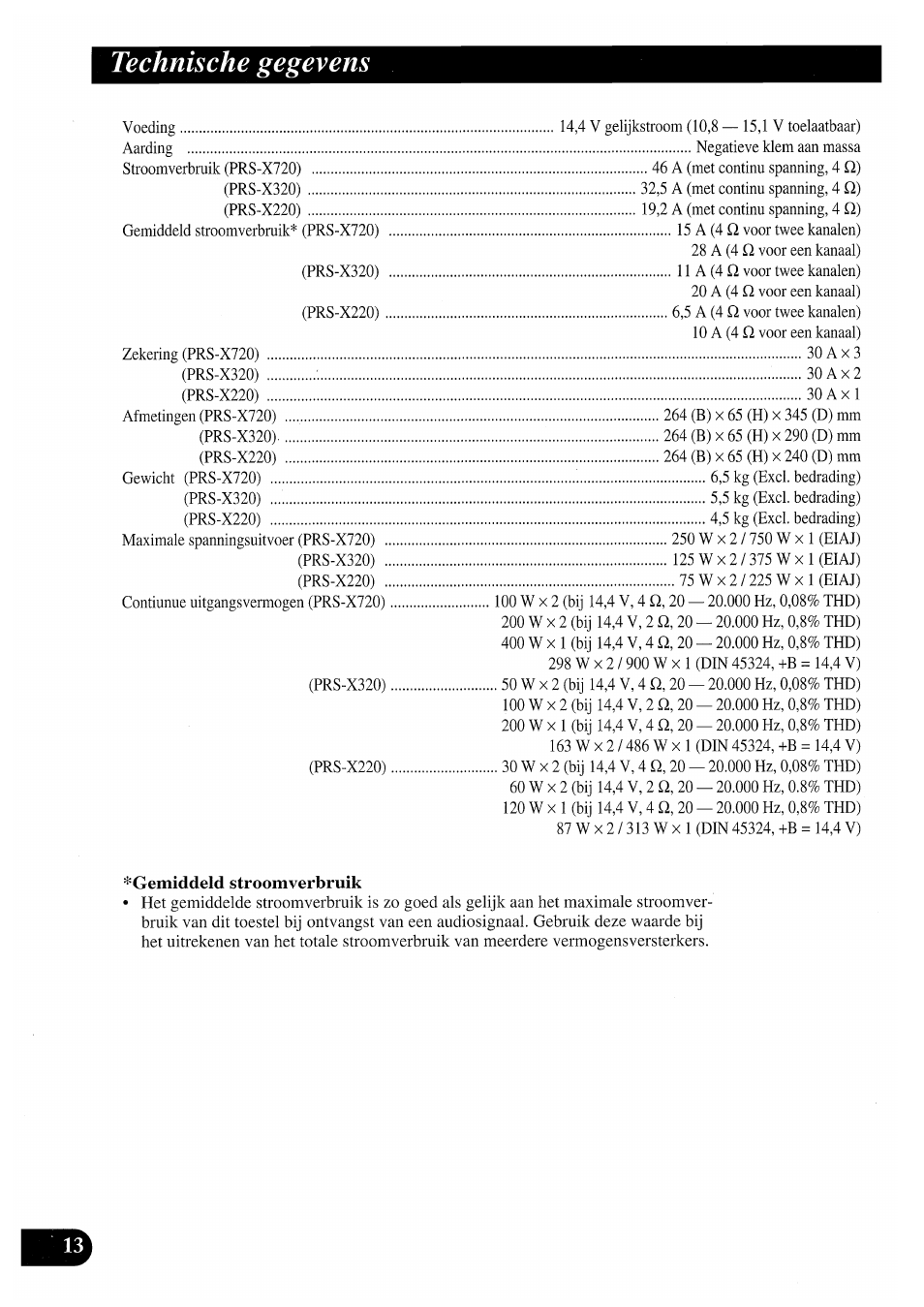 Technische gegevens | Pioneer PRS-X220 User Manual | Page 82 / 88