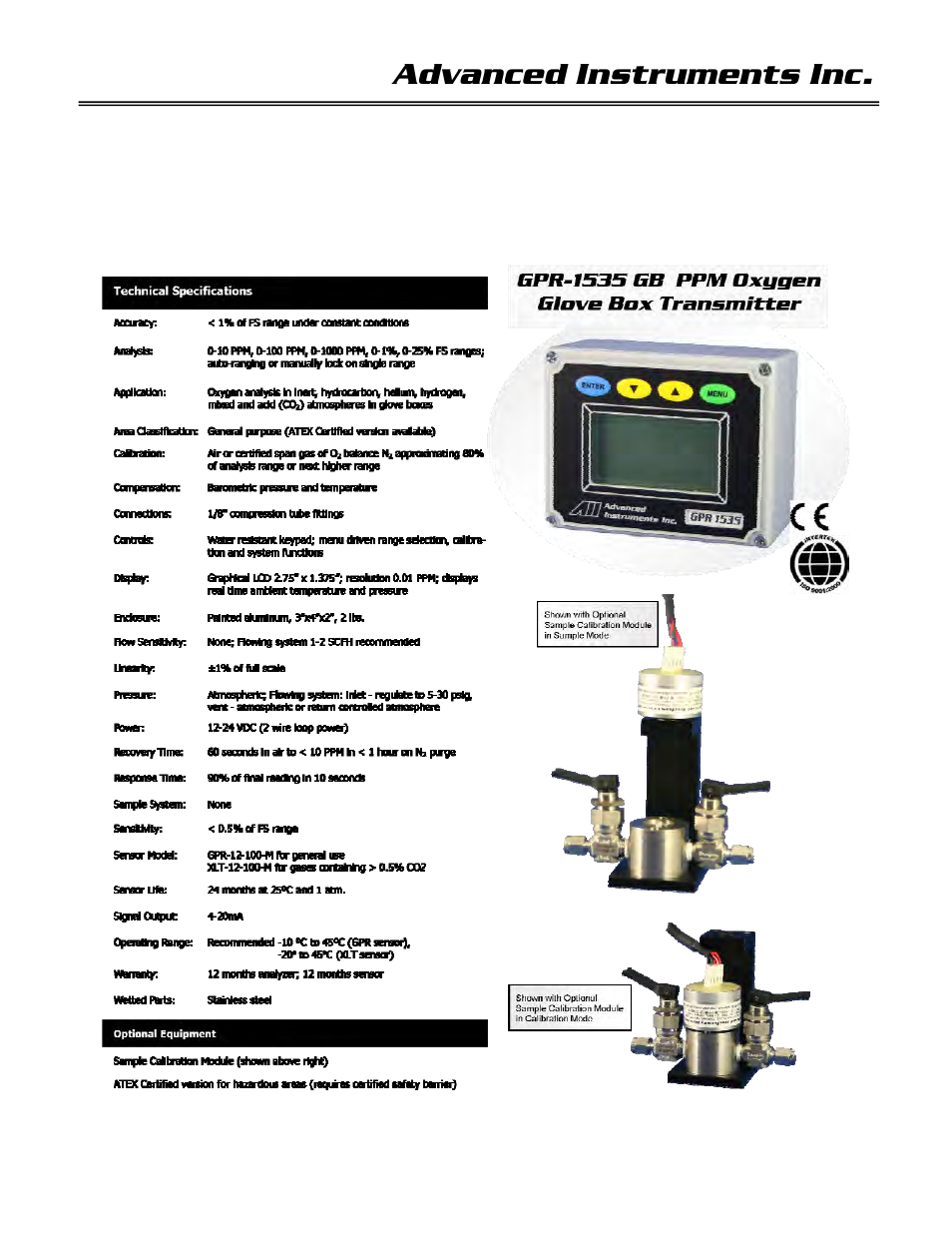 4 features & specifications, Advanced instruments inc | Analytical Industries GPR-1535 GB Trace PPM Oxygen Transmitter User Manual | Page 6 / 26