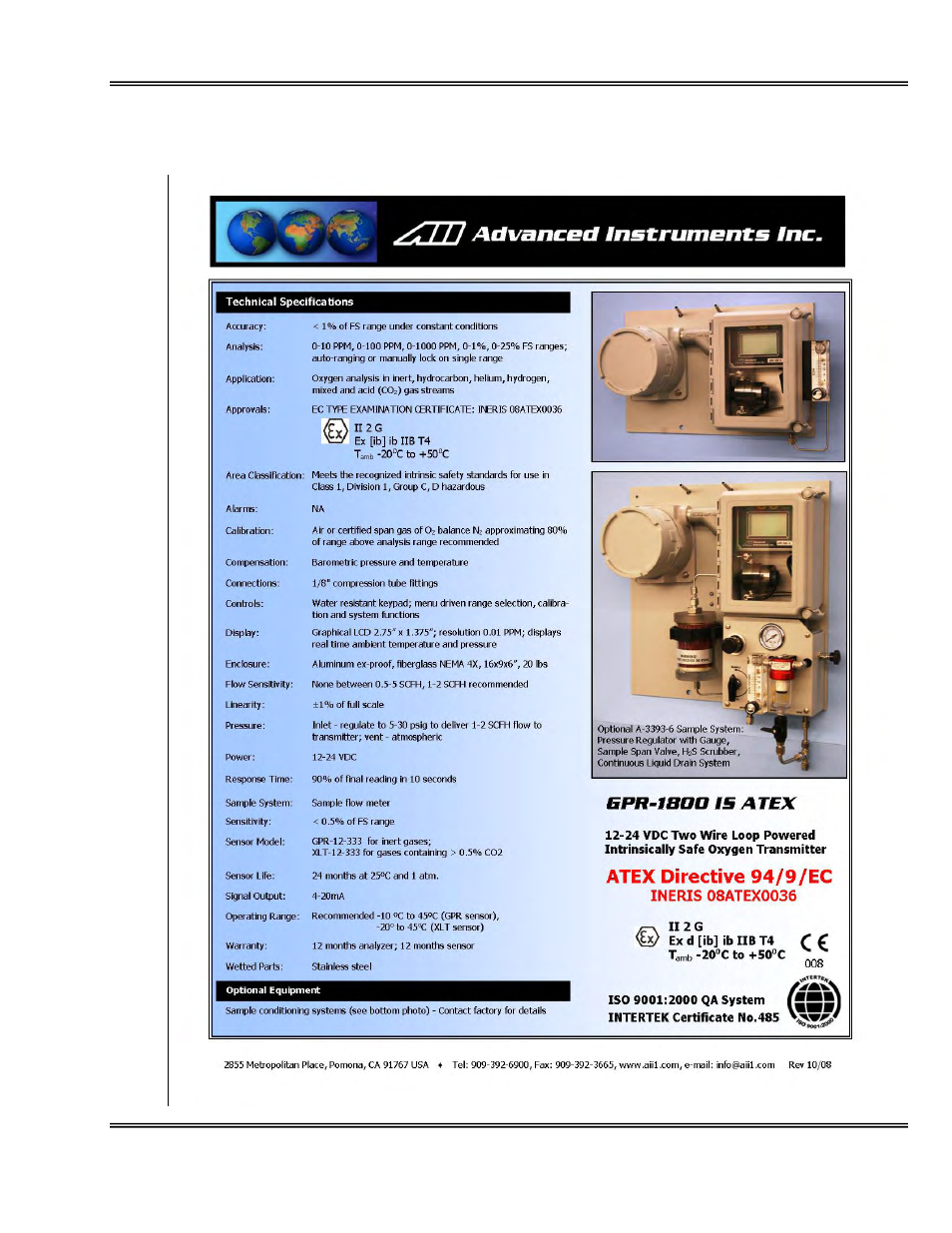 Features & specifications | Analytical Industries GPR-1800 IS ATEX Trace PPM Oxygen Transmitter User Manual | Page 10 / 51