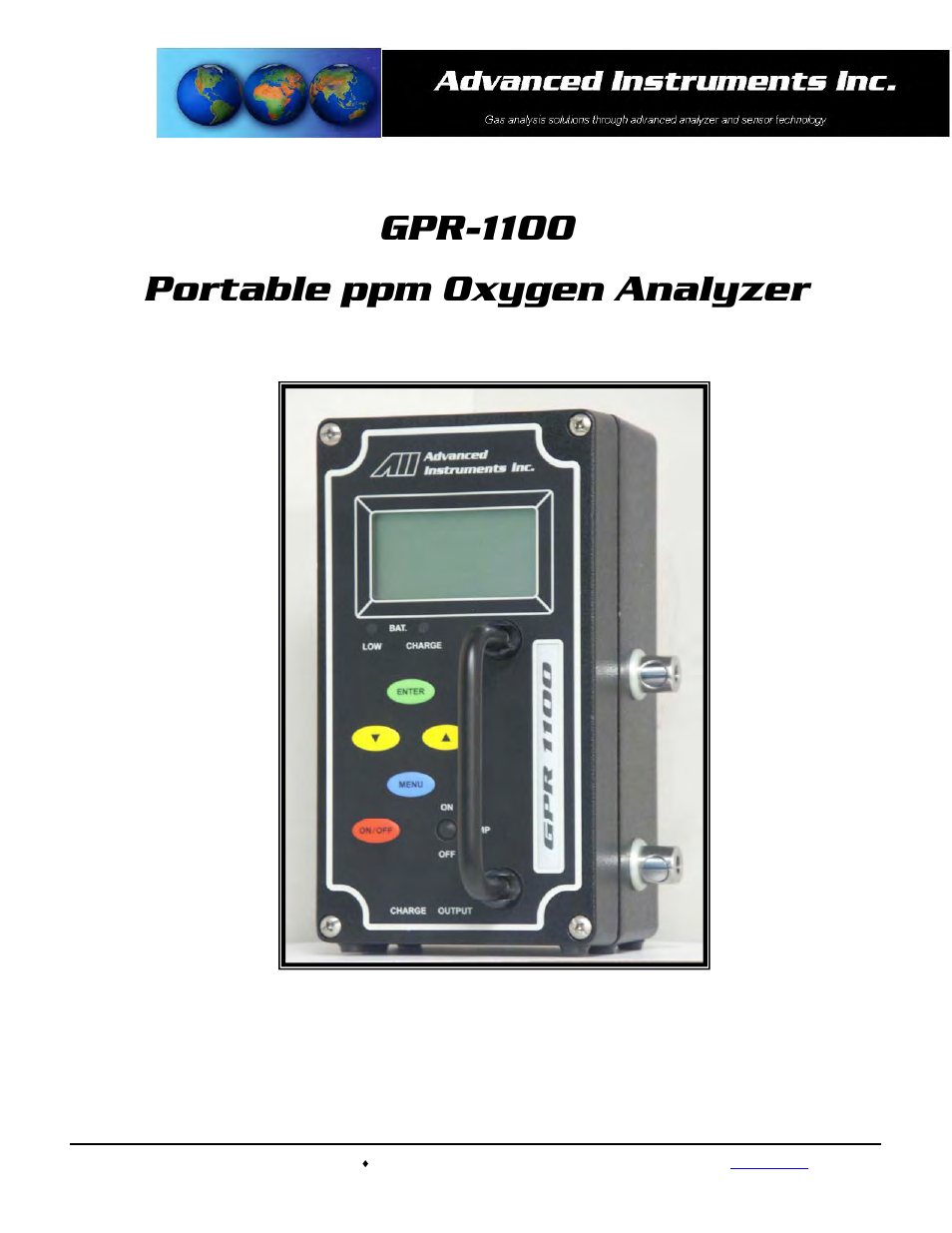Analytical Industries GPR-1100 ATEX Portable Trace PPM Oxygen Analyzer User Manual | 35 pages