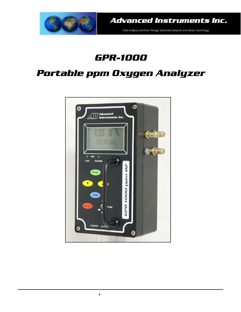 Analytical Industries GPR-1000 ATEX Portable Trace PPM Oxygen Analyzer User Manual | 31 pages