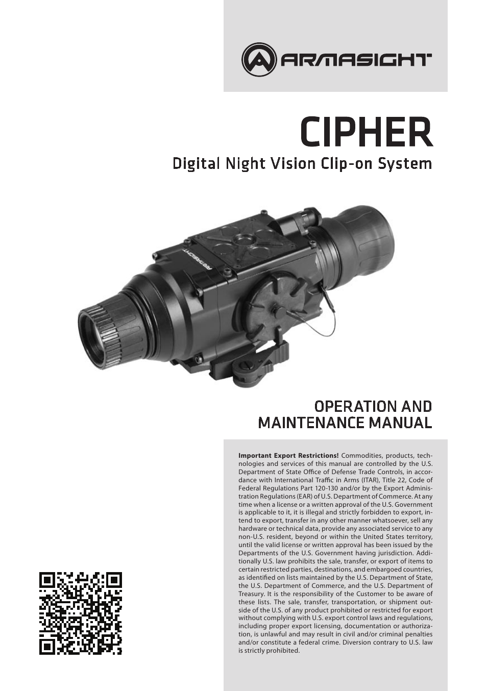 Armasight DACCIPHBB01NTS1 Cipher Digital Night Vision Clip-on System User Manual | 44 pages