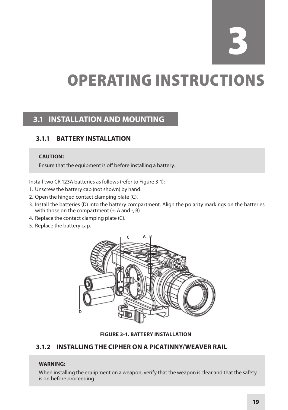 Operating instructions | Armasight DACCIPHBB01NTS1 Cipher Digital Night Vision Clip-on System User Manual | Page 19 / 44