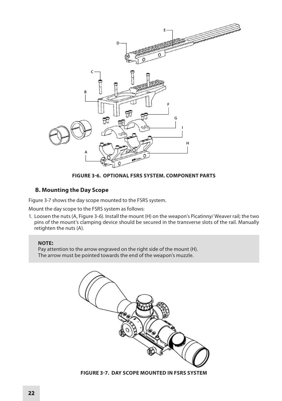 B. mounting the day scope | Armasight DACCIPHBB01NTS1 Cipher Digital Night Vision Clip-on System User Manual | Page 22 / 44