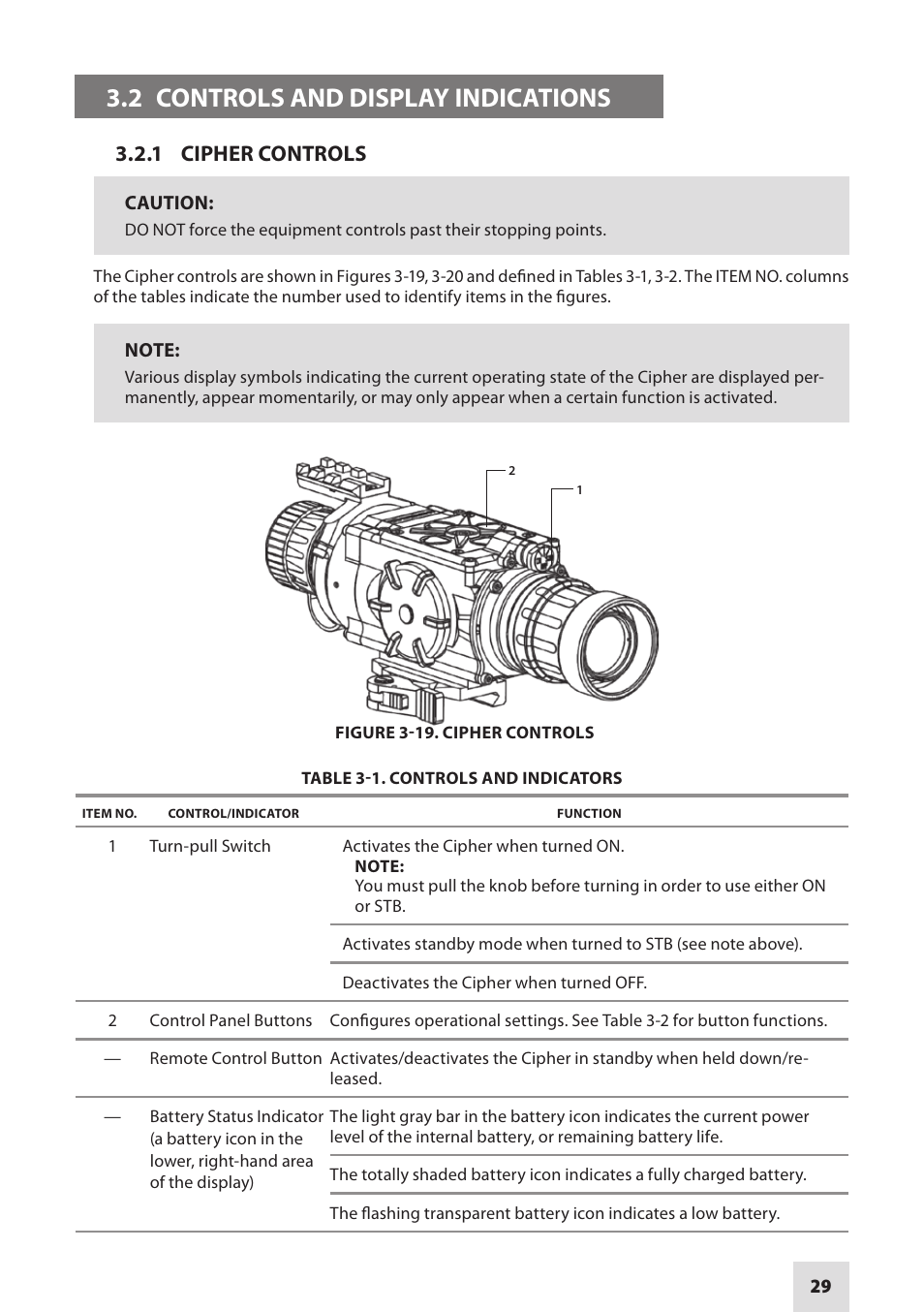 2 controls and display indications, 1 cipher controls | Armasight DACCIPHBB01NTS1 Cipher Digital Night Vision Clip-on System User Manual | Page 29 / 44