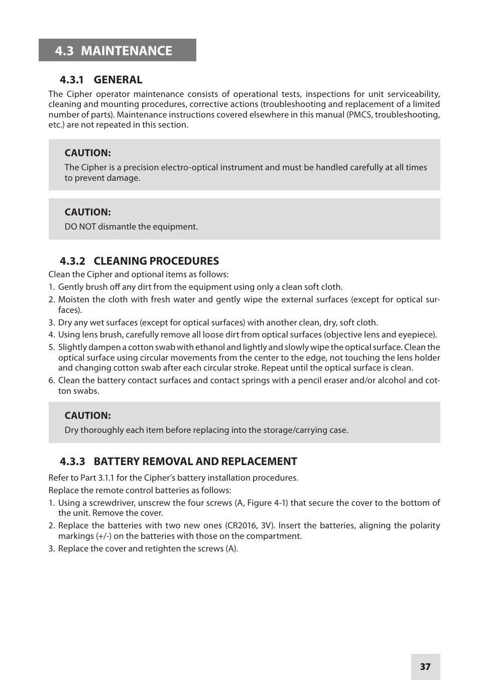 3 maintenance | Armasight DACCIPHBB01NTS1 Cipher Digital Night Vision Clip-on System User Manual | Page 37 / 44