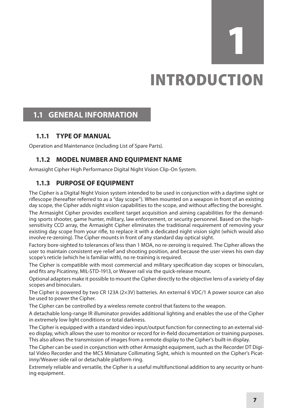 Introduction | Armasight DACCIPHBB01NTS1 Cipher Digital Night Vision Clip-on System User Manual | Page 7 / 44