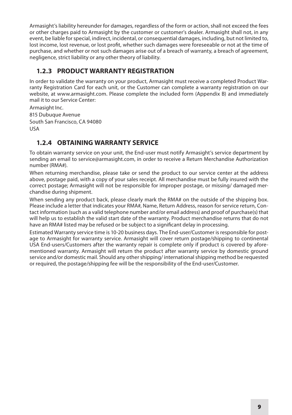 3 product warranty registration, 4 obtaining warranty service | Armasight DACCIPHBB01NTS1 Cipher Digital Night Vision Clip-on System User Manual | Page 9 / 44