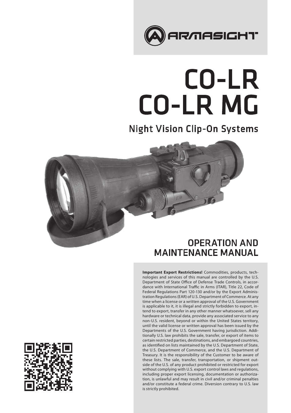 Armasight NSCCOLR00139DA1 CO-LR GEN 3 Alpha MG Night Vision Long Range Clip-On System User Manual | 40 pages