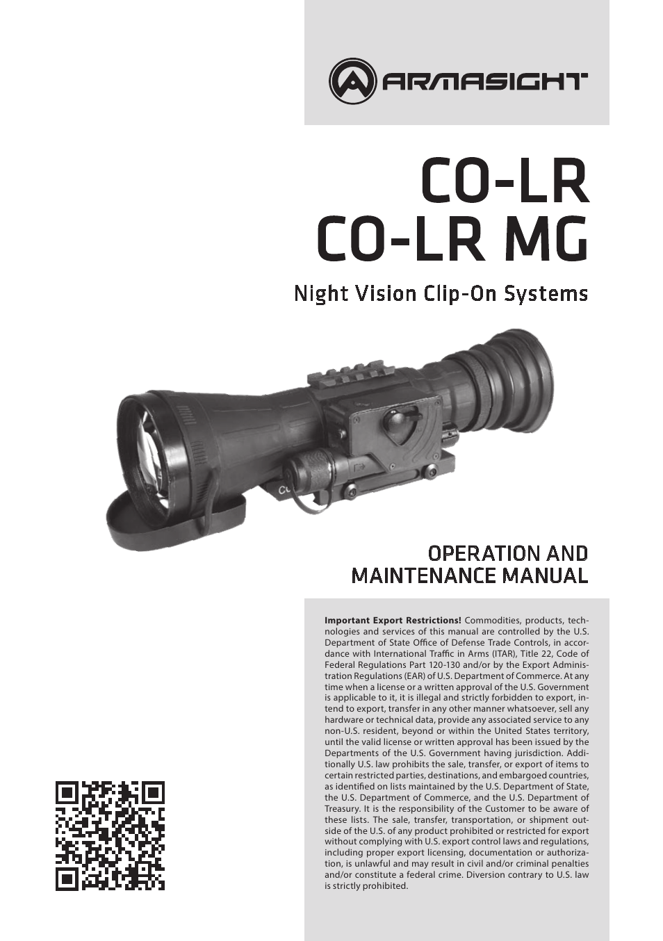 Armasight NSCCOLR00139DB1 CO-LR GEN 3 Bravo MG Night Vision Long Range Clip-On System User Manual | 40 pages