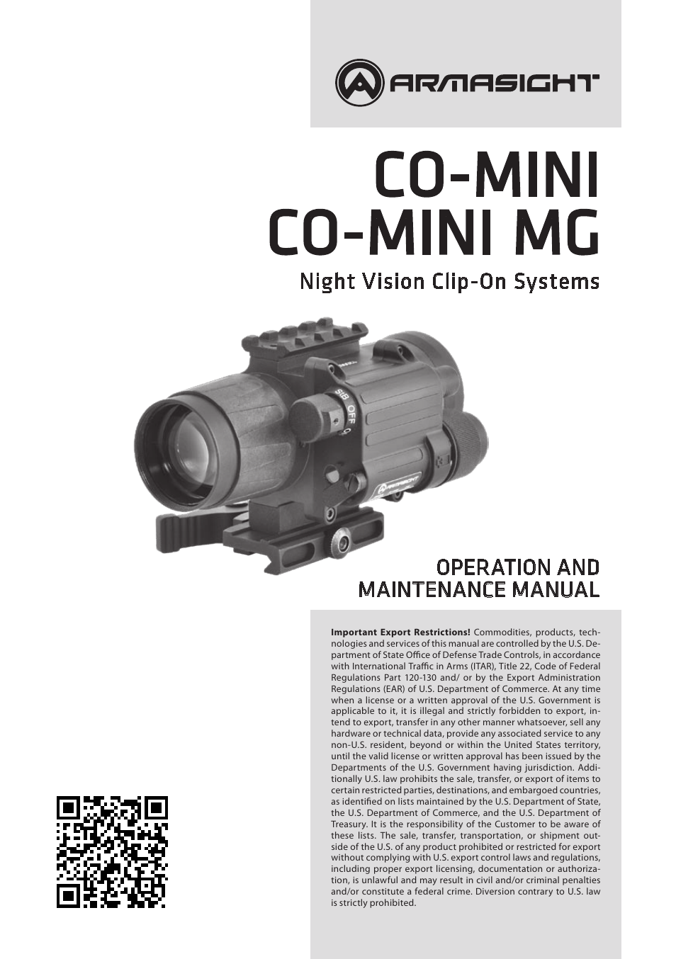 Armasight NSCCOMINI139DA1 CO-Mini GEN 3+ Alpha MG Night Vision Mini Clip-On System User Manual | 40 pages