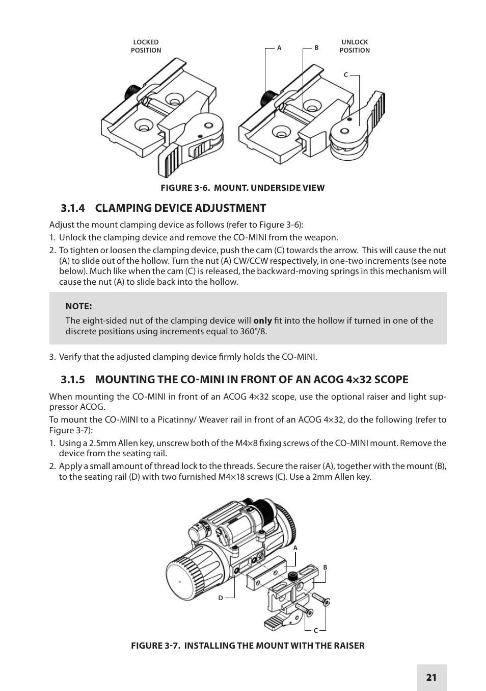 4 clamping device adjustment | Armasight NSCCOMINI139DA1 CO-Mini GEN 3+ Alpha MG Night Vision Mini Clip-On System User Manual | Page 21 / 40