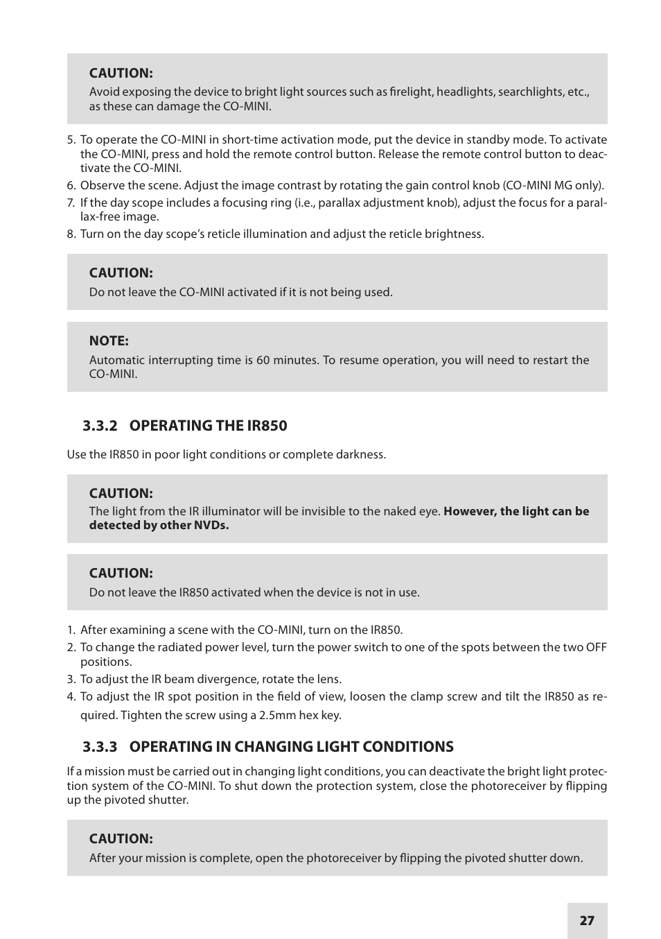 Armasight NSCCOMINI139DA1 CO-Mini GEN 3+ Alpha MG Night Vision Mini Clip-On System User Manual | Page 27 / 40