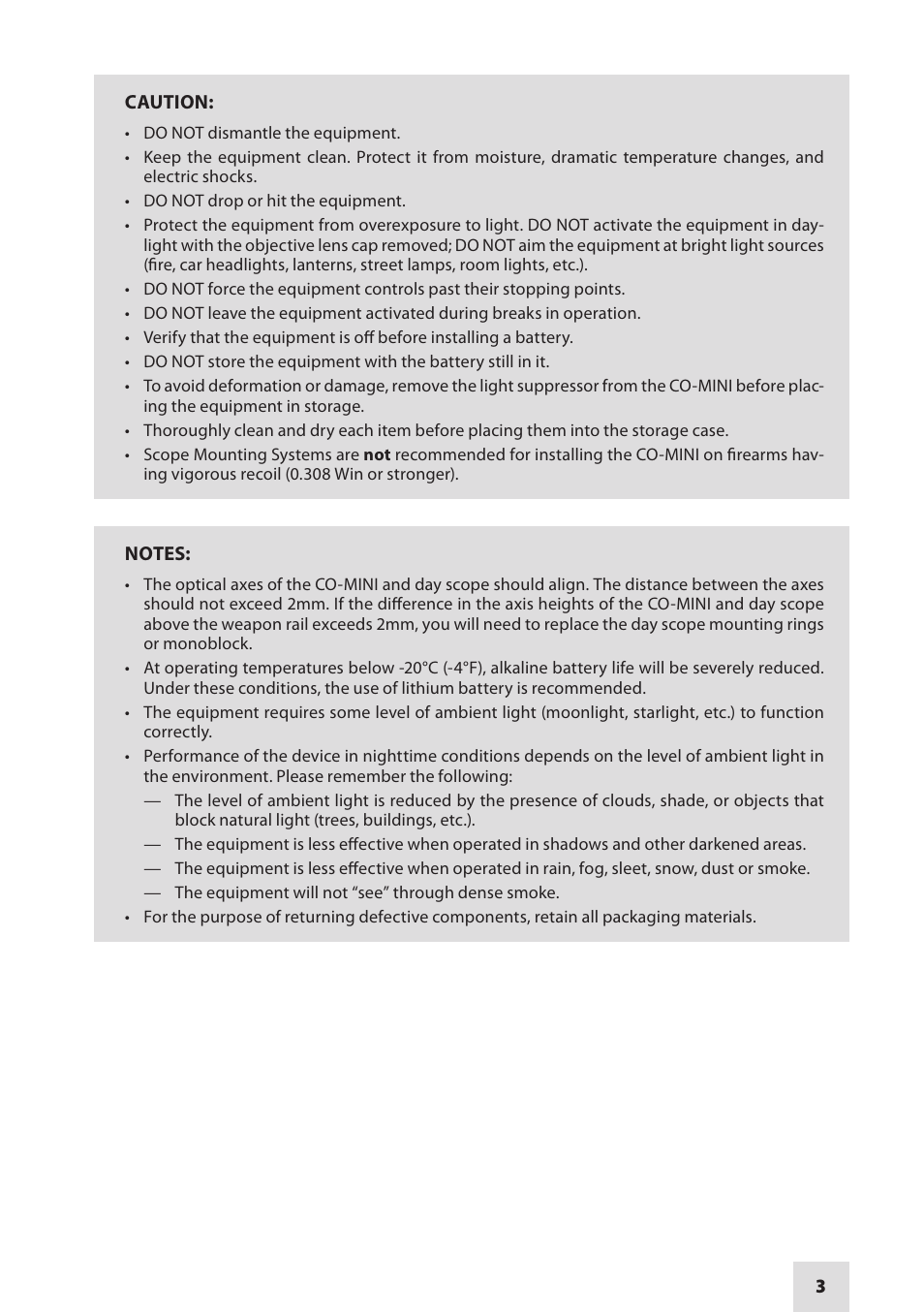 Armasight NSCCOMINI139DA1 CO-Mini GEN 3+ Alpha MG Night Vision Mini Clip-On System User Manual | Page 3 / 40