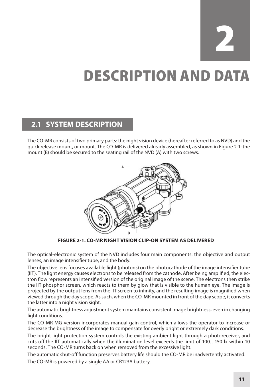 Description and data | Armasight NSCCOMR00133DB1 CO-MR GEN 3 Bravo Day/night vision Clip-On system User Manual | Page 11 / 40