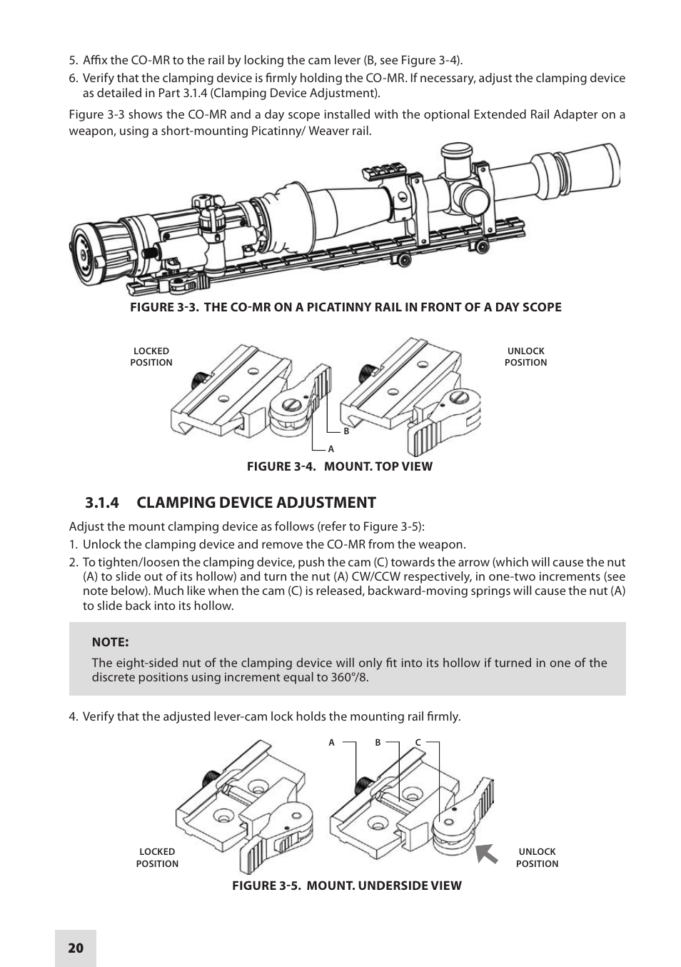 4 clamping device adjustment | Armasight NSCCOMR00133DB1 CO-MR GEN 3 Bravo Day/night vision Clip-On system User Manual | Page 20 / 40