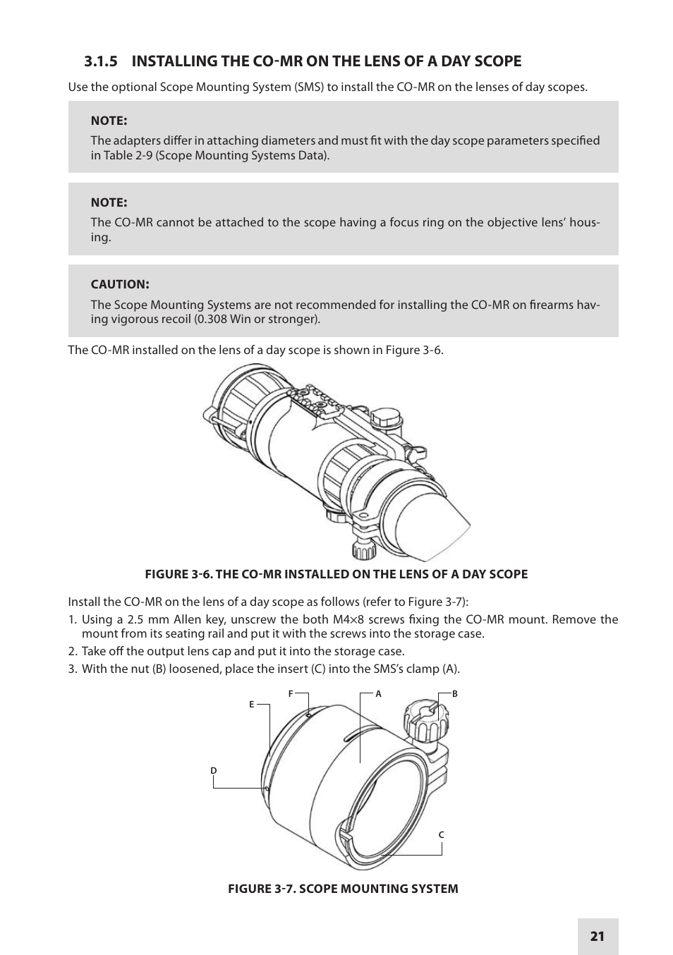 5 installing the co-mr on the lens of a day scope | Armasight NSCCOMR00133DB1 CO-MR GEN 3 Bravo Day/night vision Clip-On system User Manual | Page 21 / 40