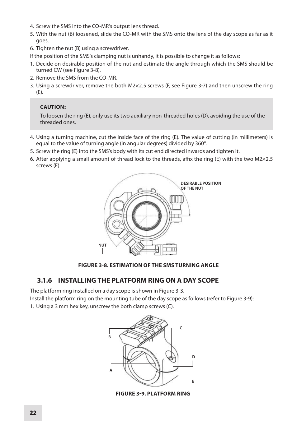 6 installing the platform ring on a day scope | Armasight NSCCOMR00133DB1 CO-MR GEN 3 Bravo Day/night vision Clip-On system User Manual | Page 22 / 40