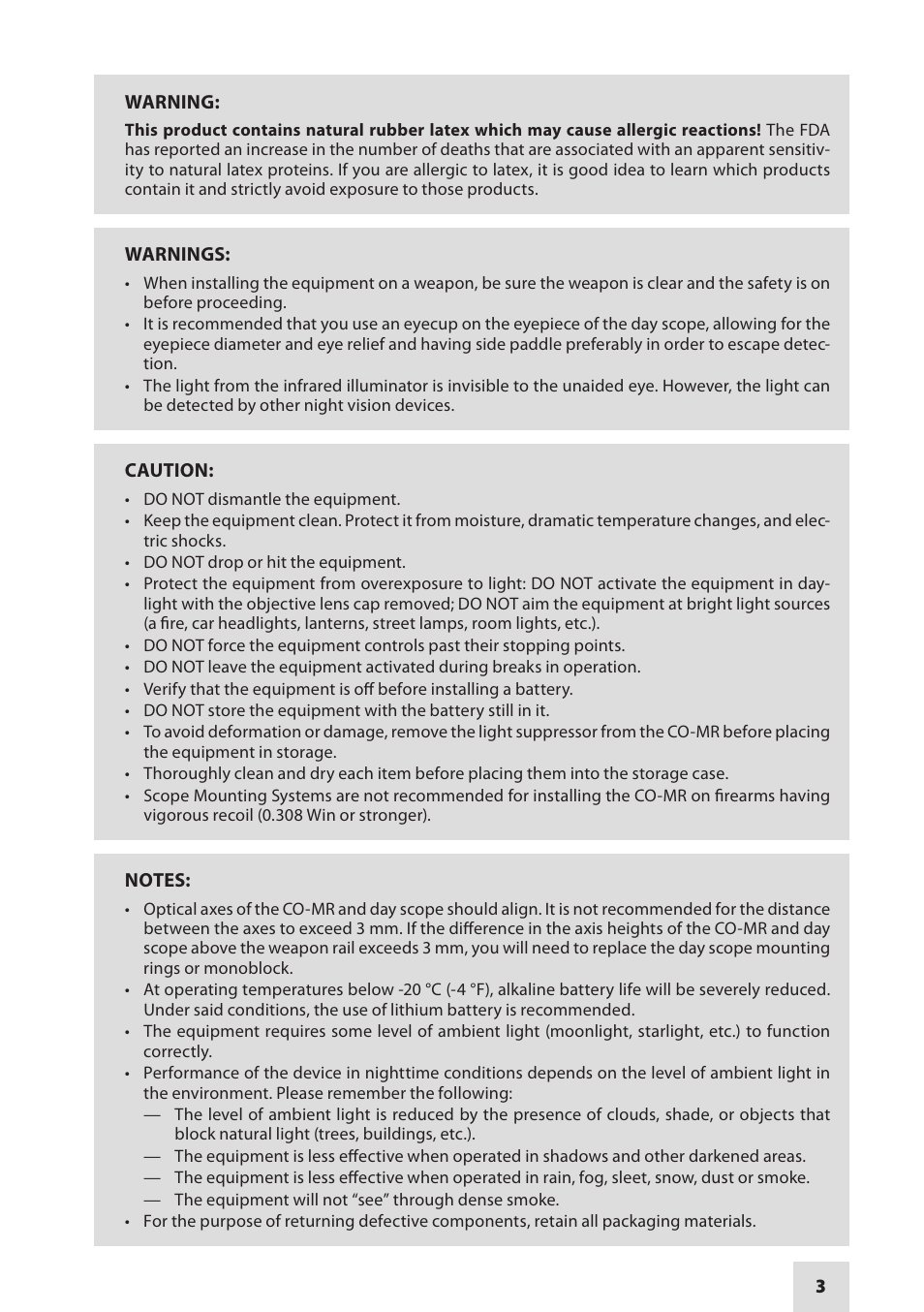 Armasight NSCCOMR00133DB1 CO-MR GEN 3 Bravo Day/night vision Clip-On system User Manual | Page 3 / 40