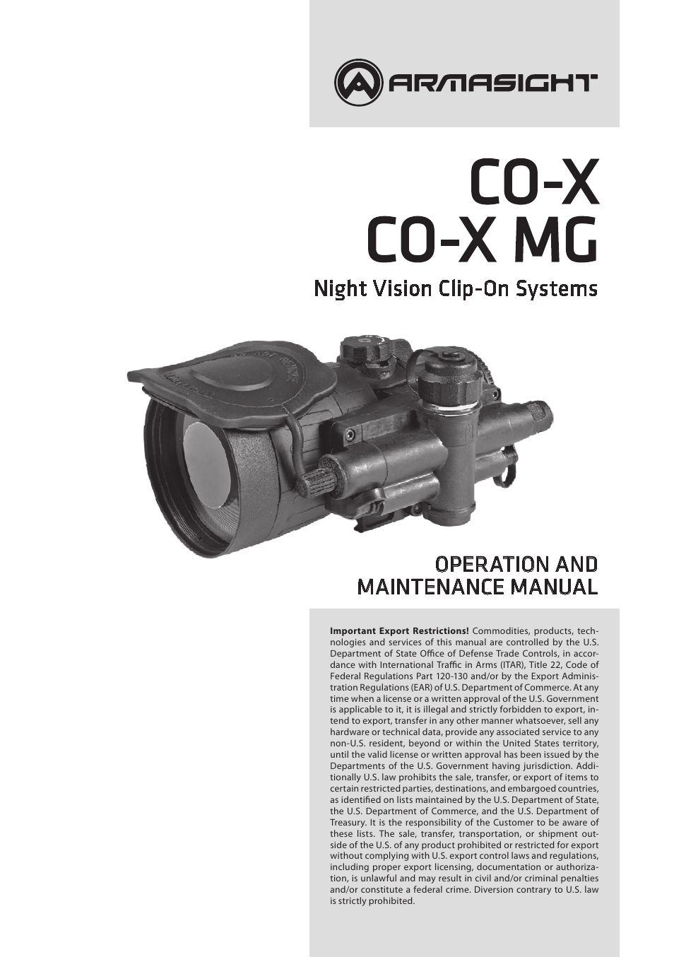 Armasight CO-X GEN 3 Ghost Night Vision Clip-On System User Manual | 40 pages