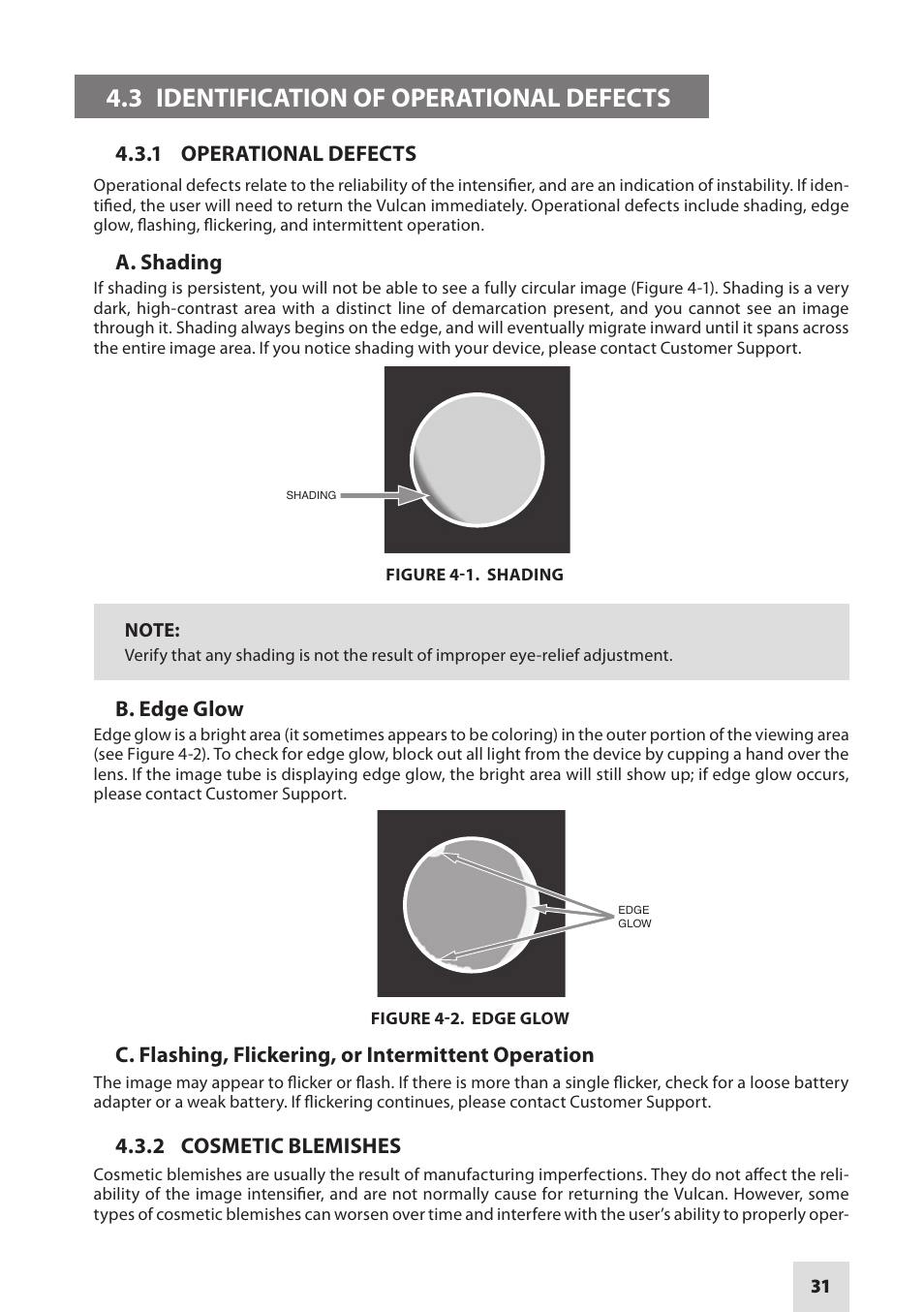 3 identification of operational defects | Armasight NRWVULCAN439DB1 Vulcan 4.5X Gen3 Bravo MG - Compact Professional 4.5x Night Vision Rifle Scope User Manual | Page 31 / 40