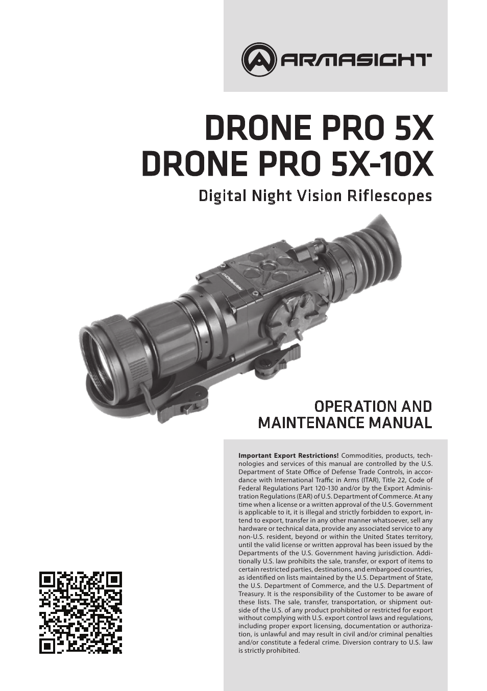 Armasight DARDROPBB05PAL1 Drone Pro 5x Digital Night Vision Riflescopes User Manual | 40 pages