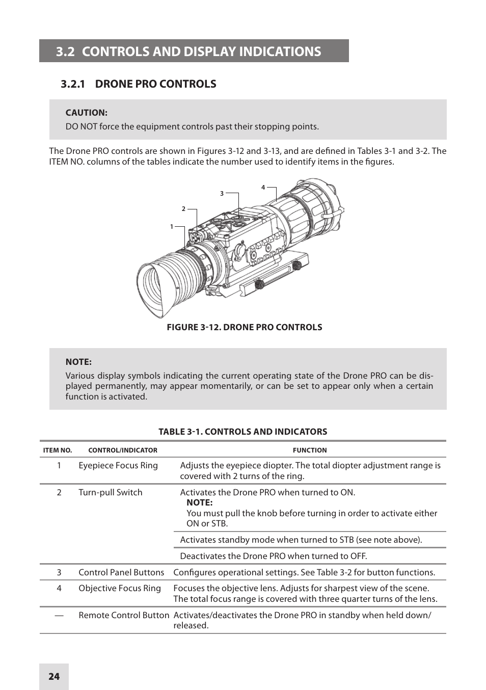 2 controls and display indications, 1 drone pro controls | Armasight DARDROPBB05PAL1 Drone Pro 5x Digital Night Vision Riflescopes User Manual | Page 24 / 40