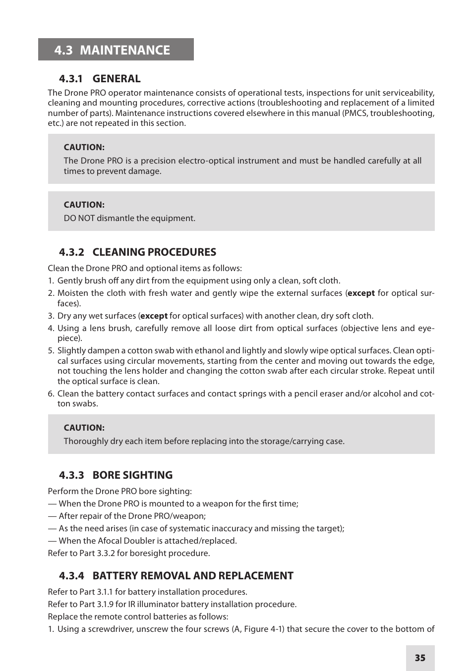 3 maintenance | Armasight DARDROPBB05PAL1 Drone Pro 5x Digital Night Vision Riflescopes User Manual | Page 35 / 40