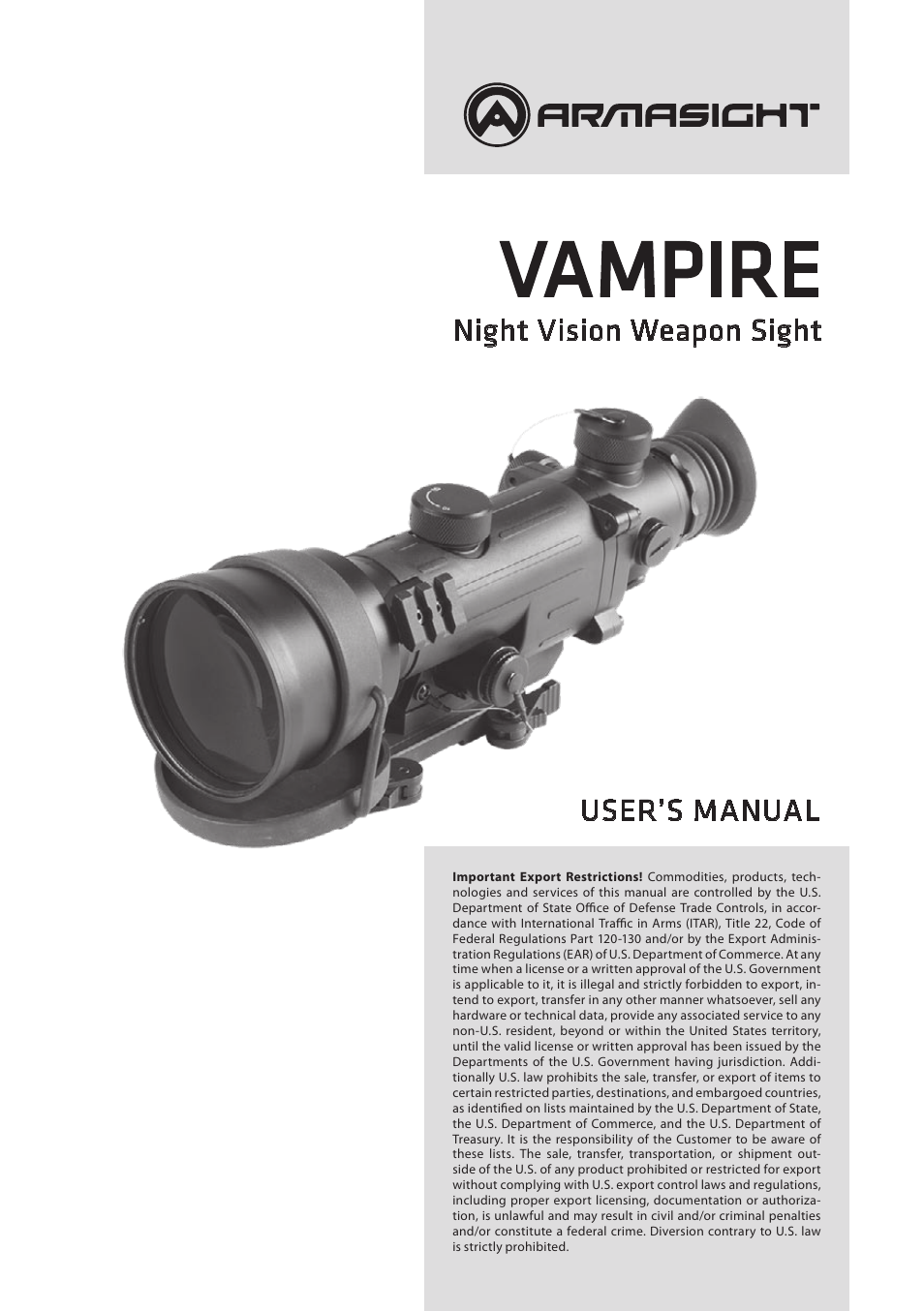 Armasight NMWVAMPIR3CCIC1 Vampire 3X CORE IIT Night Vision Rifle Scope User Manual | 12 pages